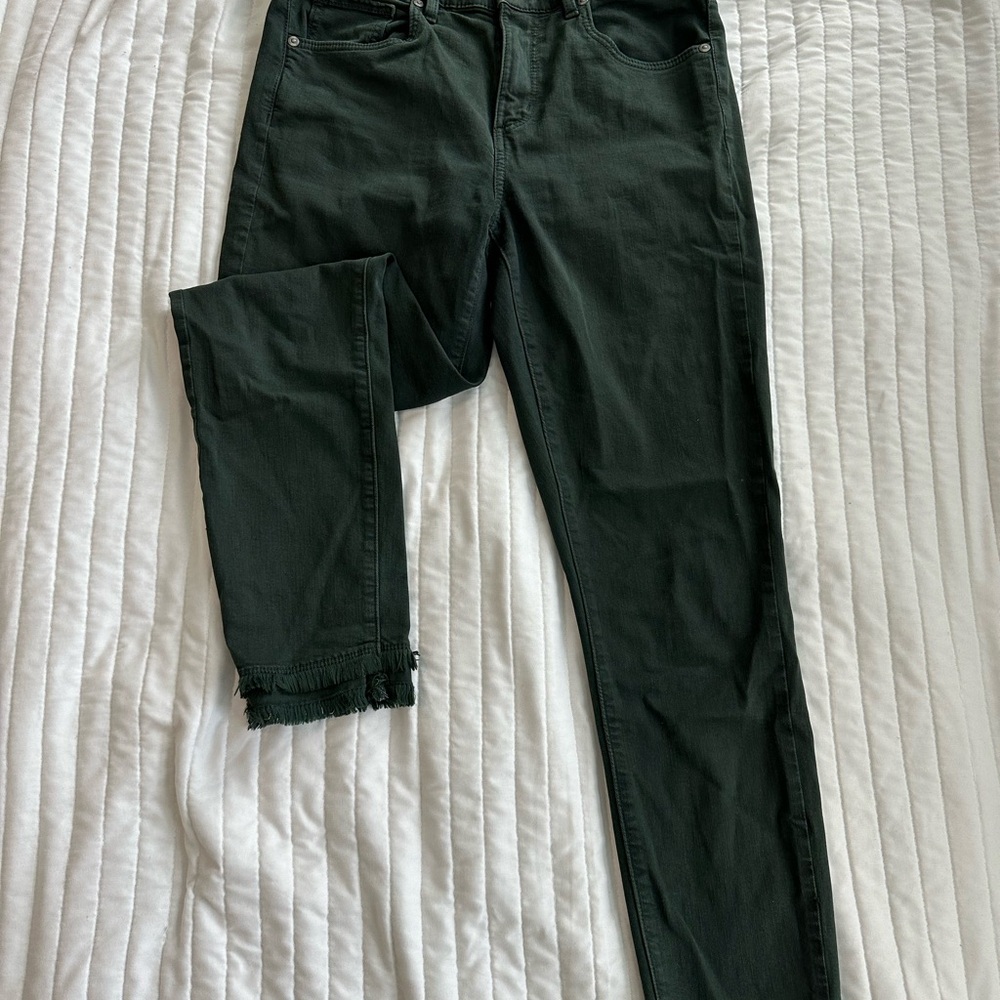 Olive Green Frayed Hem Jeans